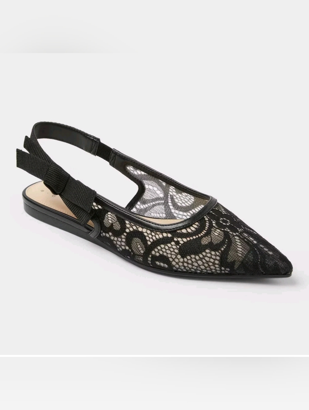 Women's London Lace Sling Back Bow Flats - A New Day Black New Size 8.5